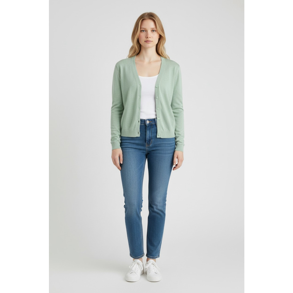 J. Crew Classic Crewneck Cardigan Sweater - Light Heathered Teal, Size M - Picture 2 of 6